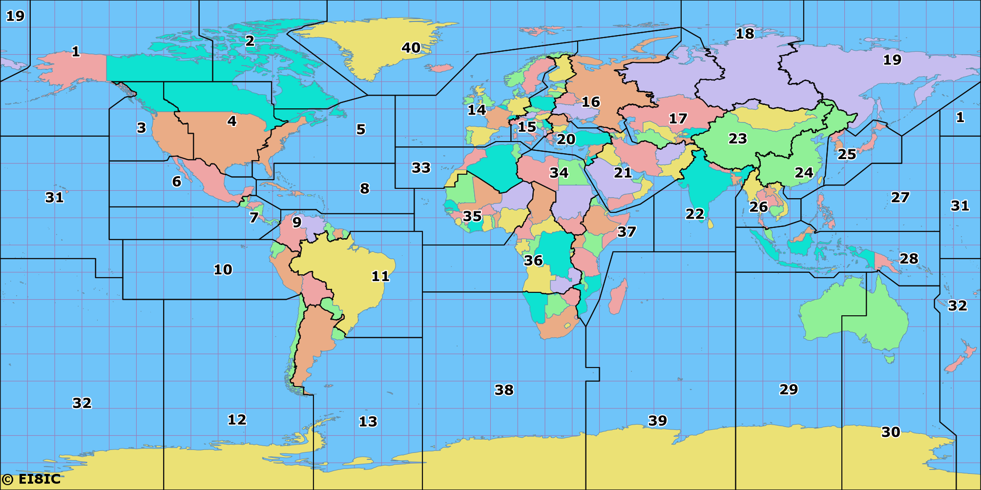 Amateur Radio CQ Zones of the World Map